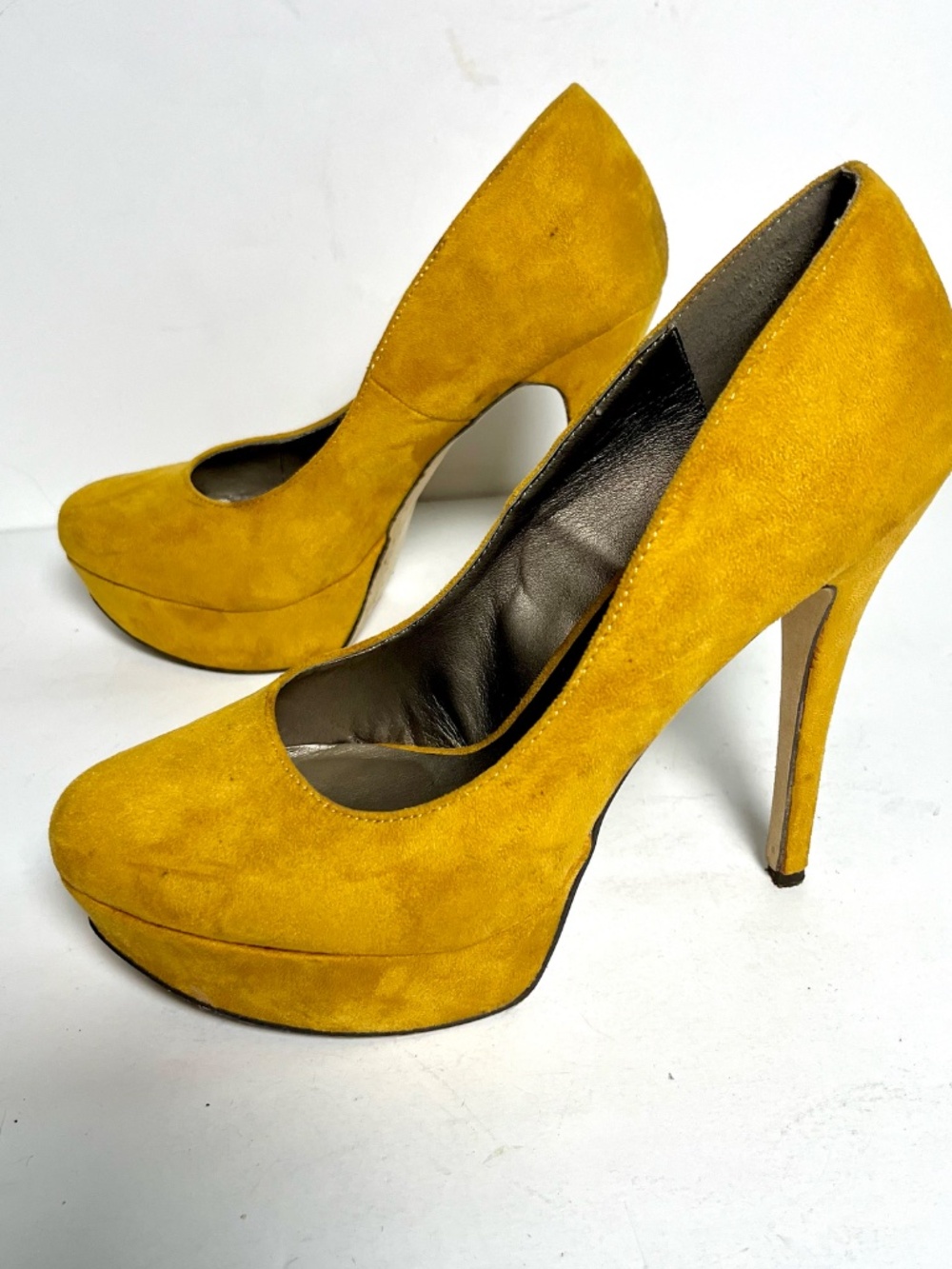 Women's Yellow Suede Platform Stiletto Pumps 5.5" Heels Sz 10/41 Round Toe